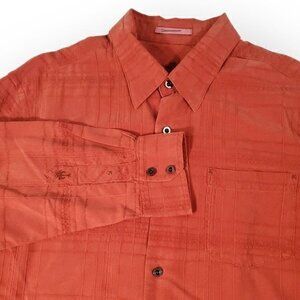 Tommy Bahama Mens Large 100% Silk Long Sleeve Rust Red Shirt Jacquard‎ Print
